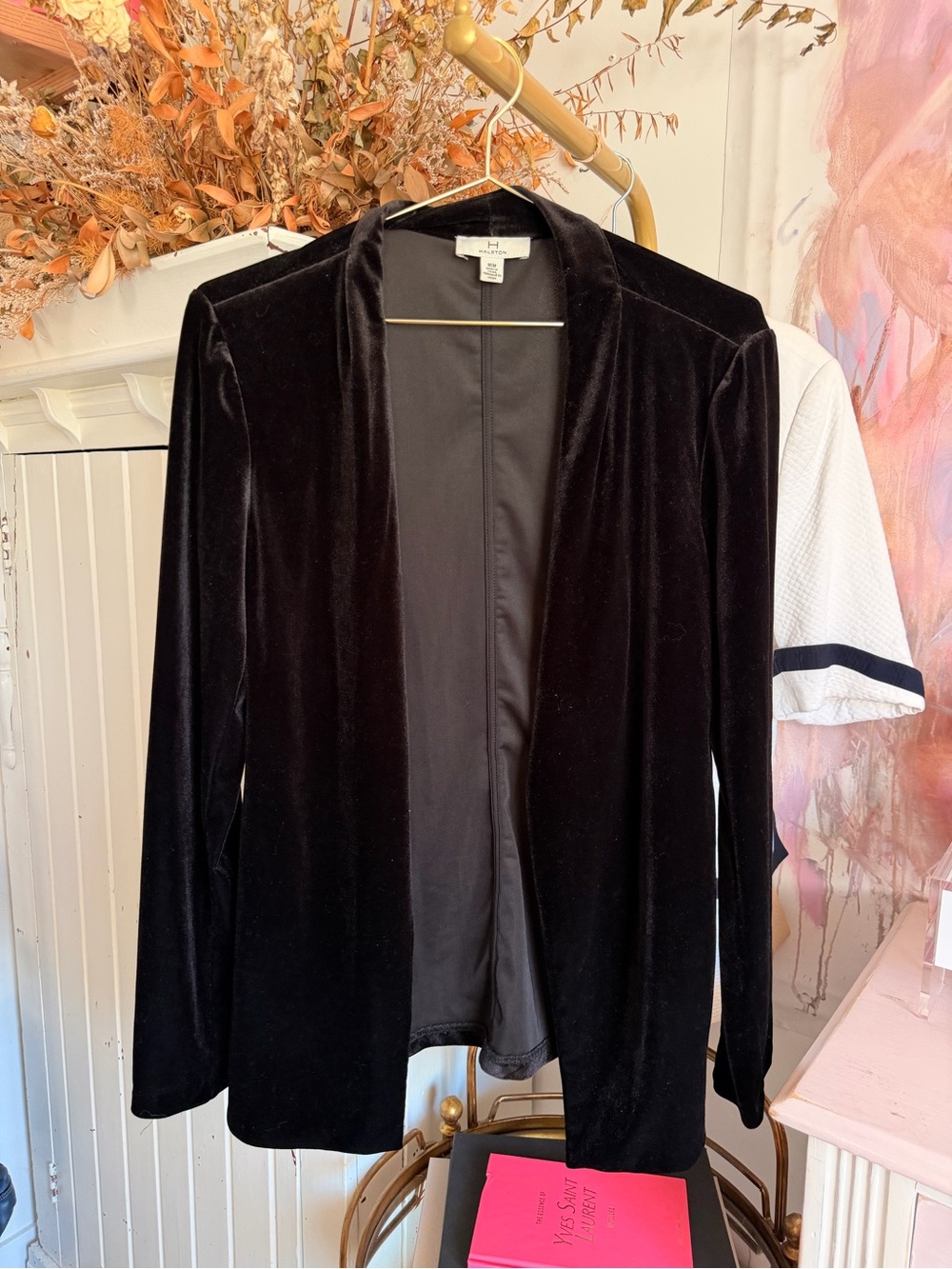 Halston Heritage Black Velvet Open-Front Blazer